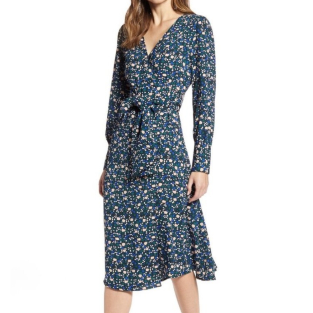 Halogen, Print Long Sleeve Wrap Dress. Sz Medium